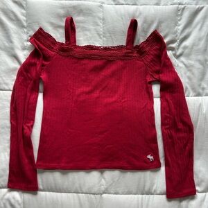 Abercrombie Kids Red Off-Shoulder Lace Long Sleeve Top Kids 13/14 Women’s Small
